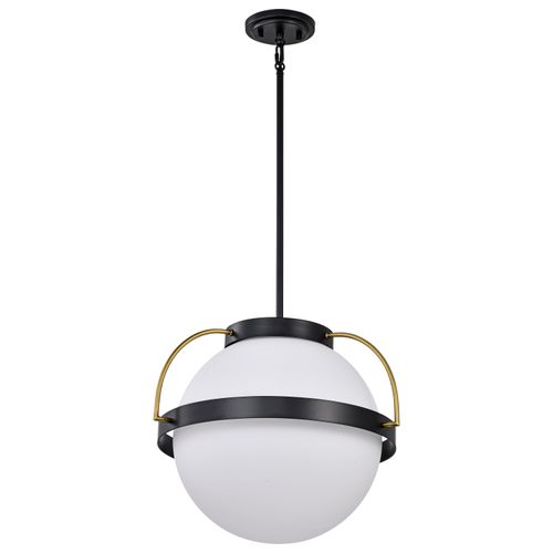 Main product image of Lakeshore 1 Light Medium Pendant Matte Black & Natural Brass Finish White Opal Glass