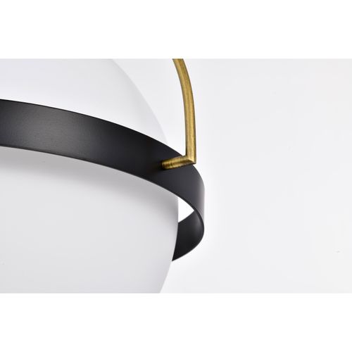 Main product image of Lakeshore 1 Light Medium Pendant Matte Black & Natural Brass Finish White Opal Glass