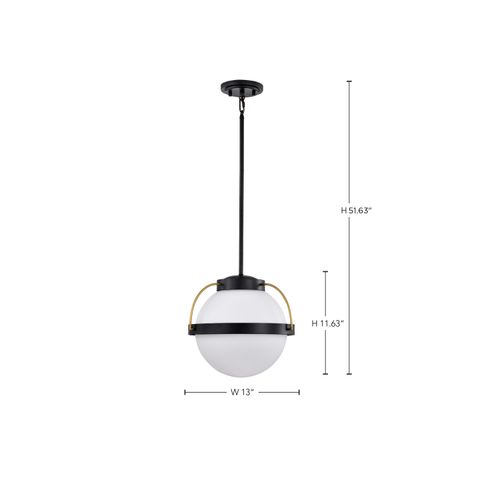 Main product image of Lakeshore 1 Light Medium Pendant Matte Black & Natural Brass Finish White Opal Glass
