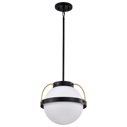 Main product image of Lakeshore 1 Light Large Pendant Matte Black & Natural Brass Finish White Opal Glass