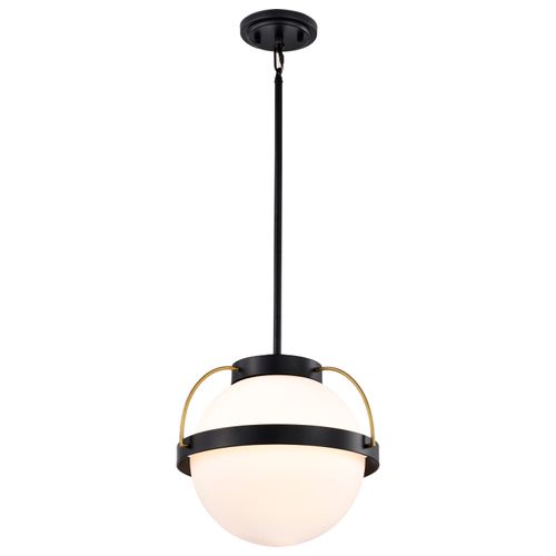 Main product image of Lakeshore 1 Light Large Pendant Matte Black & Natural Brass Finish White Opal Glass