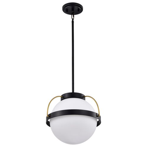 Main product image of Lakeshore 1 Light Large Pendant Matte Black & Natural Brass Finish White Opal Glass