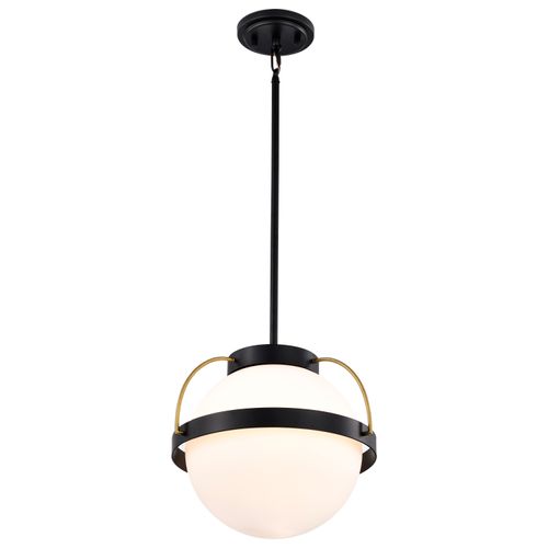 Main product image of Lakeshore 1 Light Large Pendant Matte Black & Natural Brass Finish White Opal Glass