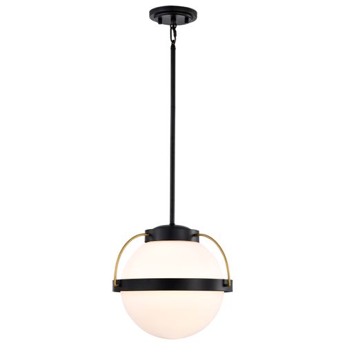 Main product image of Lakeshore 1 Light Large Pendant Matte Black & Natural Brass Finish White Opal Glass