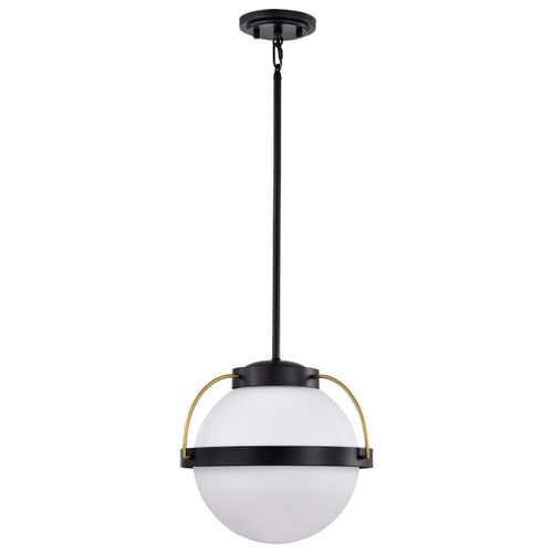 Main product image of Lakeshore 1 Light Large Pendant Matte Black & Natural Brass Finish White Opal Glass