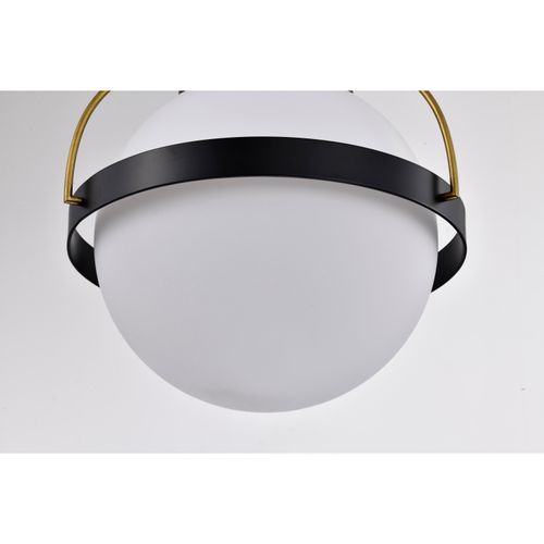 Main product image of Lakeshore 1 Light Large Pendant Matte Black & Natural Brass Finish White Opal Glass