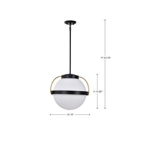 Main product image of Lakeshore 1 Light Large Pendant Matte Black & Natural Brass Finish White Opal Glass
