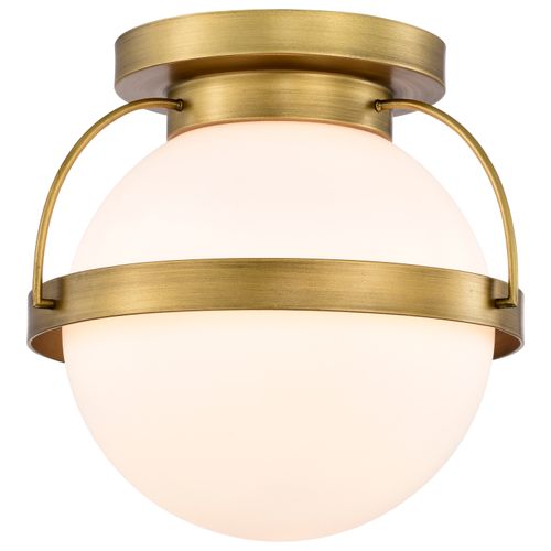 Main product image of Lakeshore 1 Light Small Flush Natural Brass Finish White Opal Glass