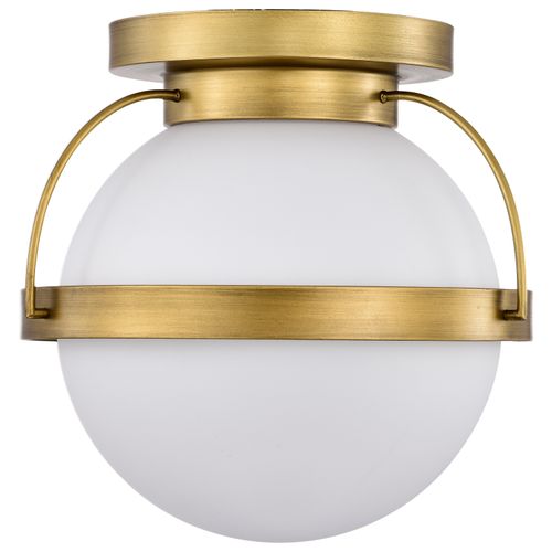 Main product image of Lakeshore 1 Light Small Flush Natural Brass Finish White Opal Glass