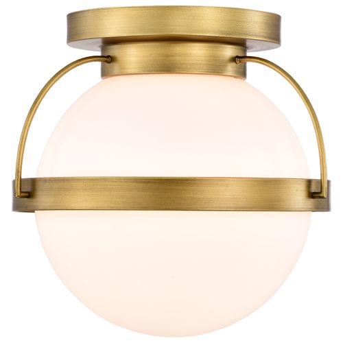Main product image of Lakeshore 1 Light Small Flush Natural Brass Finish White Opal Glass