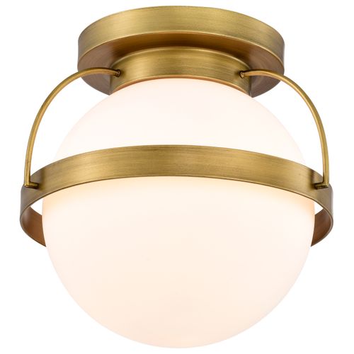 Main product image of Lakeshore 1 Light Small Flush Natural Brass Finish White Opal Glass