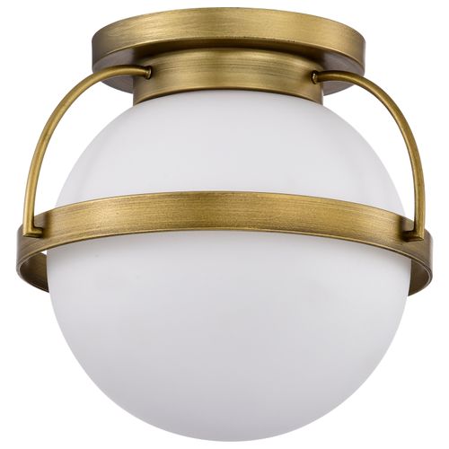 Main product image of Lakeshore 1 Light Medium Flush Natural Brass Finish White Opal Glass