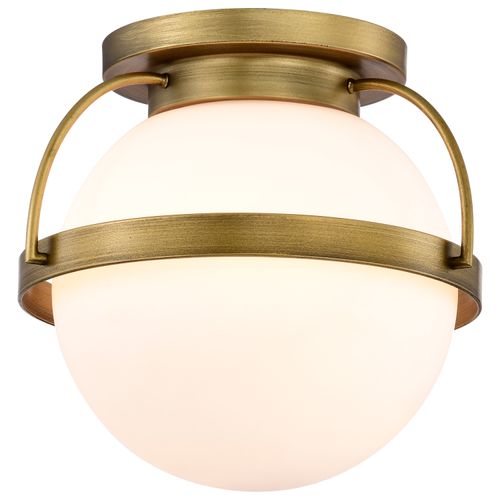 Main product image of Lakeshore 1 Light Medium Flush Natural Brass Finish White Opal Glass