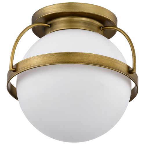 Main product image of Lakeshore 1 Light Medium Flush Natural Brass Finish White Opal Glass