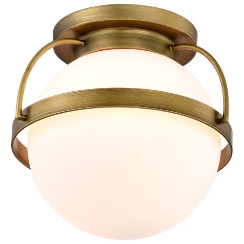 Main product image of Lakeshore 1 Light Medium Flush Natural Brass Finish White Opal Glass