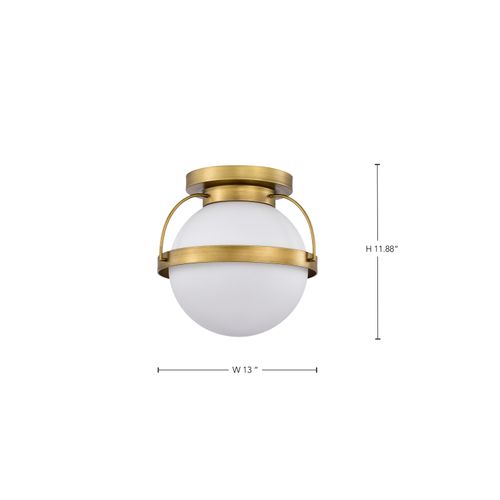 Main product image of Lakeshore 1 Light Medium Flush Natural Brass Finish White Opal Glass