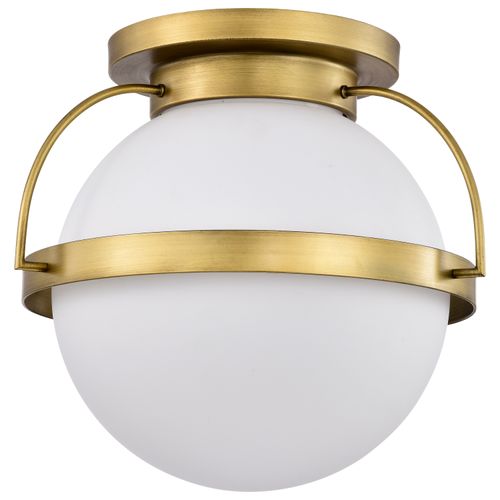 Main product image of Lakeshore 1 Light Large Flush Natural Brass Finish White Opal Glass
