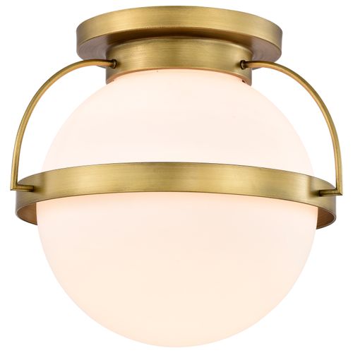 Main product image of Lakeshore 1 Light Large Flush Natural Brass Finish White Opal Glass