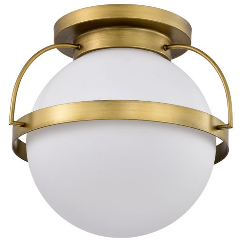 Main product image of Lakeshore 1 Light Large Flush Natural Brass Finish White Opal Glass