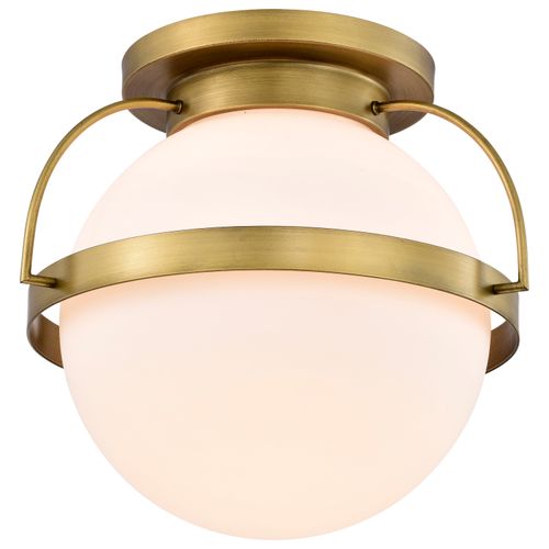 Main product image of Lakeshore 1 Light Large Flush Natural Brass Finish White Opal Glass