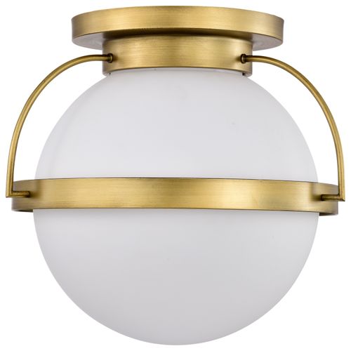 Main product image of Lakeshore 1 Light Large Flush Natural Brass Finish White Opal Glass