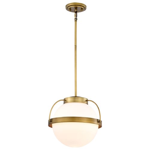 Main product image of Lakeshore 1 Light Medium Pendant Natural Brass Finish White Opal Glass