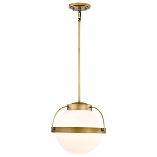 Main product image of Lakeshore 1 Light Medium Pendant Natural Brass Finish White Opal Glass