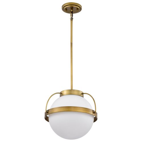 Main product image of Lakeshore 1 Light Medium Pendant Natural Brass Finish White Opal Glass
