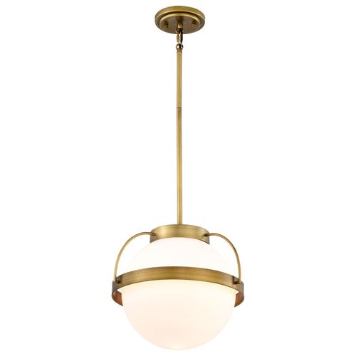 Main product image of Lakeshore 1 Light Medium Pendant Natural Brass Finish White Opal Glass