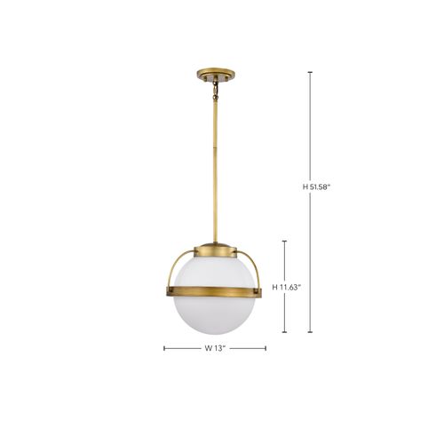 Main product image of Lakeshore 1 Light Medium Pendant Natural Brass Finish White Opal Glass