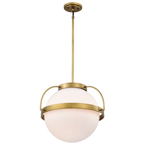 Main product image of Lakeshore 1 Light Large Pendant Natural Brass Finish White Opal Glass