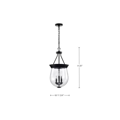 Main product image of Boliver 3 Light Pendant 11 Inches Matte Black Finish Clear Seeded Glass