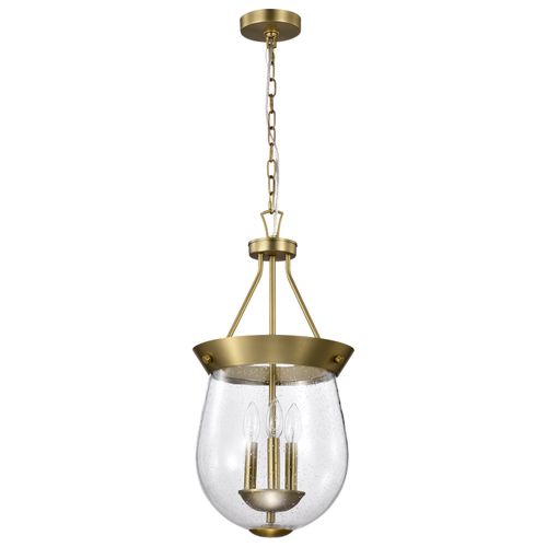 Main product image of Boliver 3 Light Pendant 11 Inches Vintage Brass Finish Clear Seeded Glass