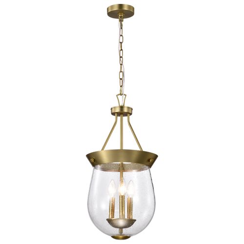 Main product image of Boliver 3 Light Pendant 11 Inches Vintage Brass Finish Clear Seeded Glass