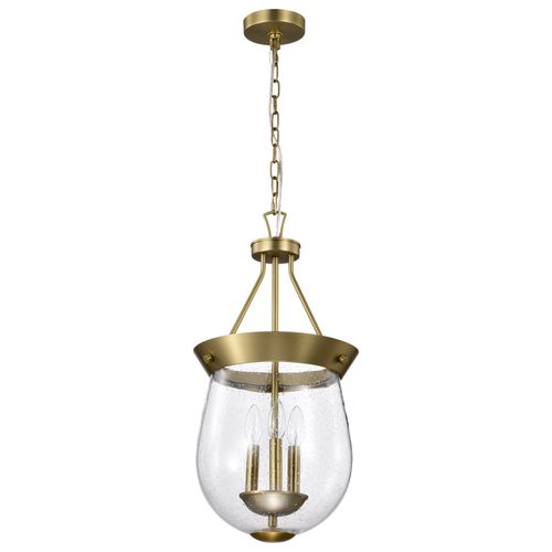 Main product image of Boliver 3 Light Pendant 11 Inches Vintage Brass Finish Clear Seeded Glass