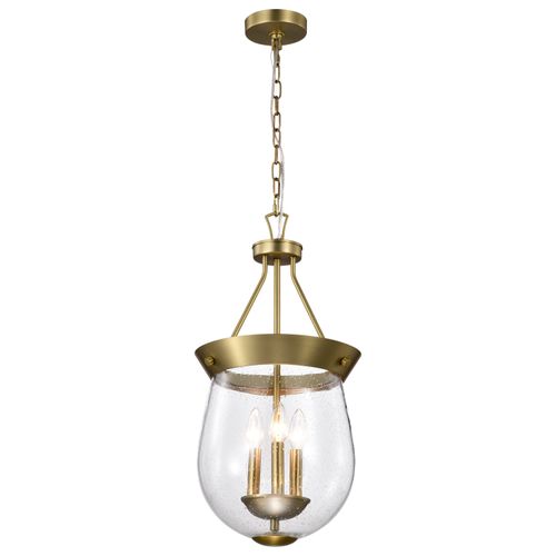 Main product image of Boliver 3 Light Pendant 11 Inches Vintage Brass Finish Clear Seeded Glass