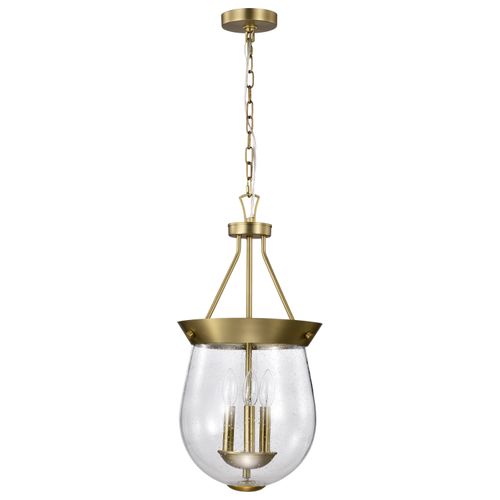 Main product image of Boliver 3 Light Pendant 11 Inches Vintage Brass Finish Clear Seeded Glass