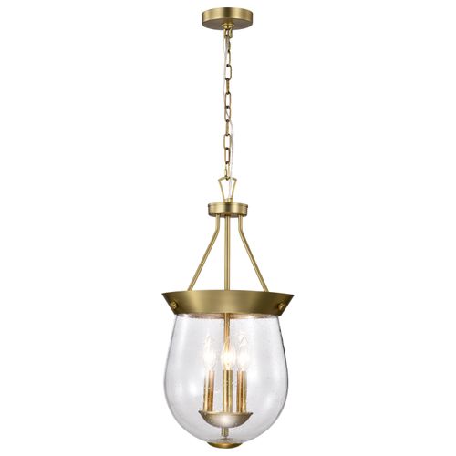 Main product image of Boliver 3 Light Pendant 11 Inches Vintage Brass Finish Clear Seeded Glass