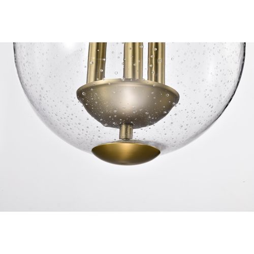 Main product image of Boliver 3 Light Pendant 11 Inches Vintage Brass Finish Clear Seeded Glass