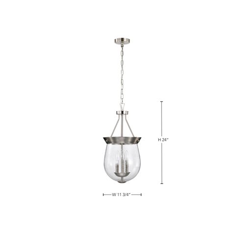 Main product image of Boliver 3 Light Pendant 11 Inches Brushed Nickel Finish Clear Seeded Glass