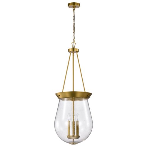 Main product image of Boliver 3 Light Pendant 14 Inches Vintage Brass Finish Clear Seeded Glass
