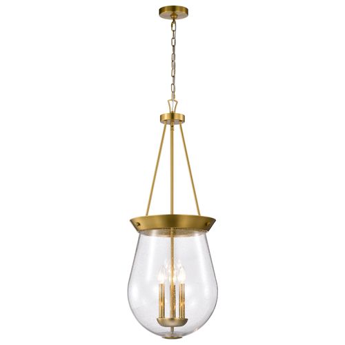 Main product image of Boliver 3 Light Pendant 14 Inches Vintage Brass Finish Clear Seeded Glass
