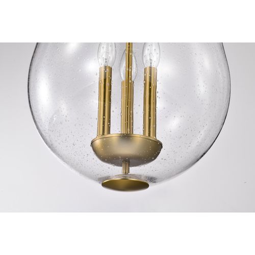 Main product image of Boliver 3 Light Pendant 14 Inches Vintage Brass Finish Clear Seeded Glass