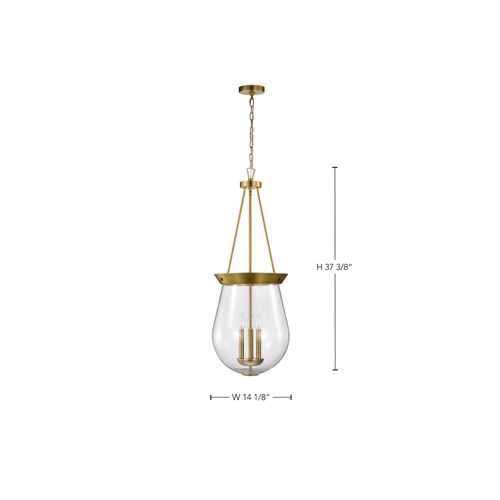 Main product image of Boliver 3 Light Pendant 14 Inches Vintage Brass Finish Clear Seeded Glass