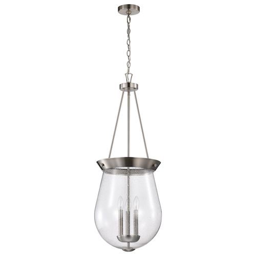 Main product image of Boliver 3 Light Pendant 14 Inches Brushed Nickel Finish Clear Seeded Glass