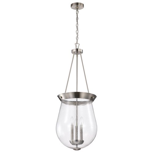 Main product image of Boliver 3 Light Pendant 14 Inches Brushed Nickel Finish Clear Seeded Glass