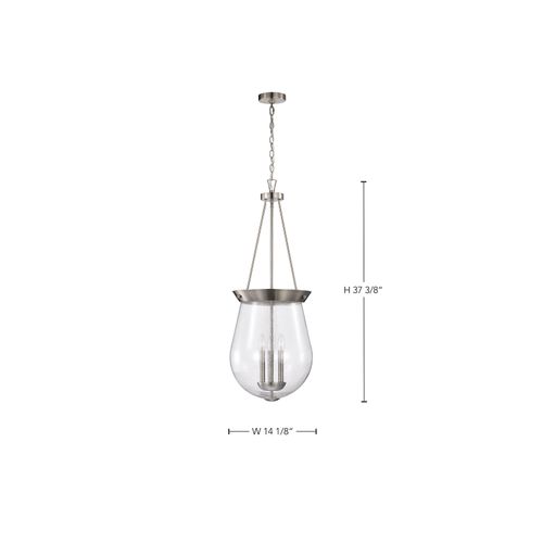 Main product image of Boliver 3 Light Pendant 14 Inches Brushed Nickel Finish Clear Seeded Glass