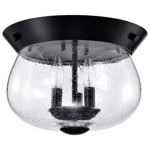 Main product image of Boliver 3 Light Flush Mount Matte Black Finish Clear Seeded Glass