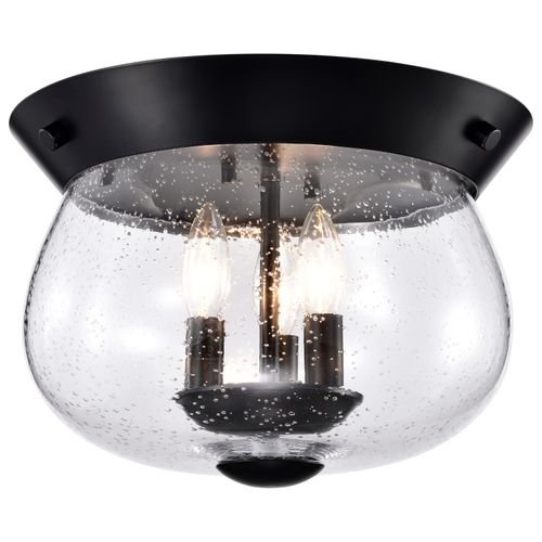 Main product image of Boliver 3 Light Flush Mount Matte Black Finish Clear Seeded Glass