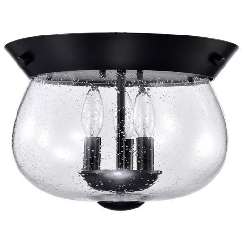 Main product image of Boliver 3 Light Flush Mount Matte Black Finish Clear Seeded Glass